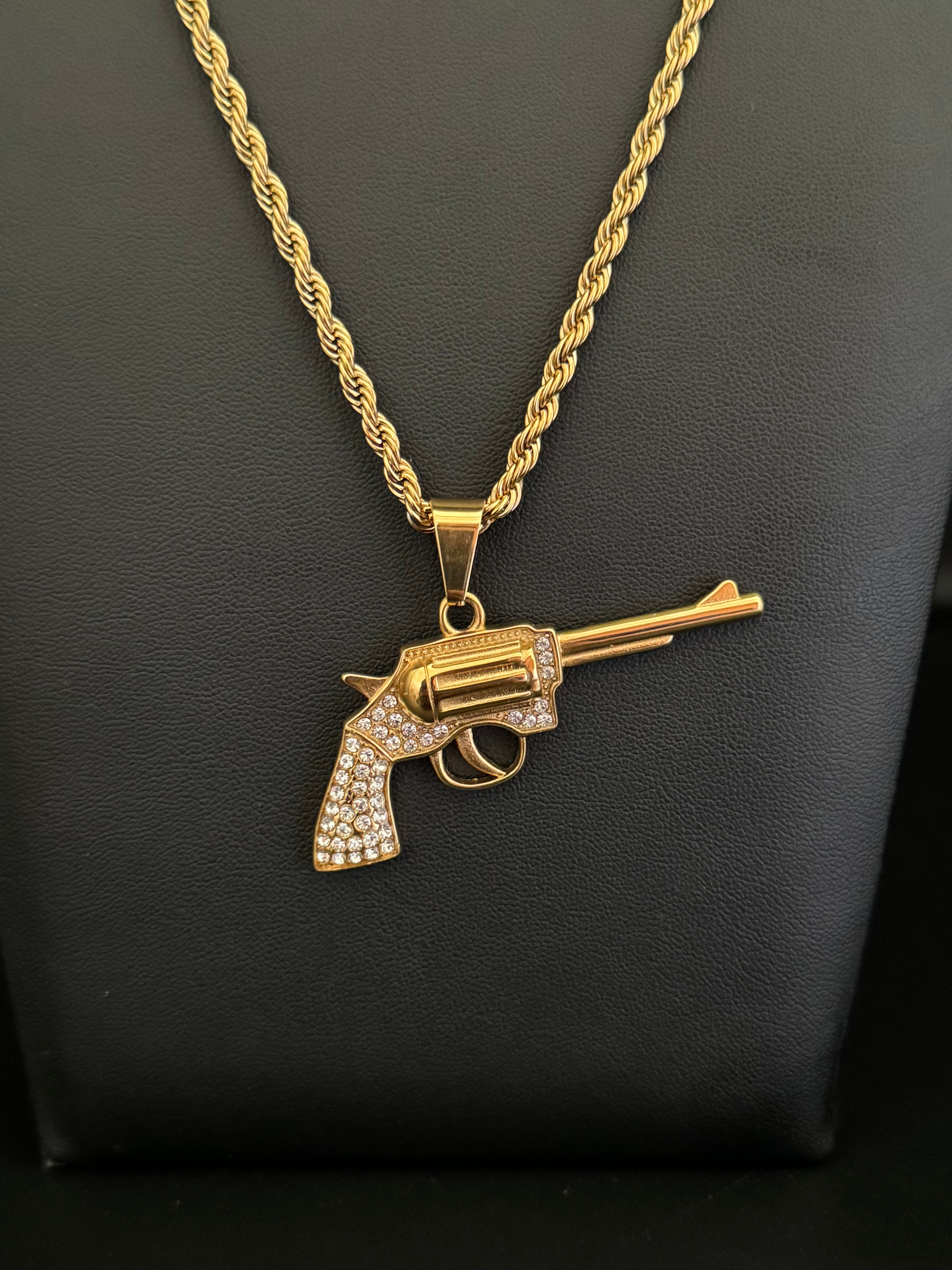Gold Filled Revolver Pendant On A 6mm Rope Chain