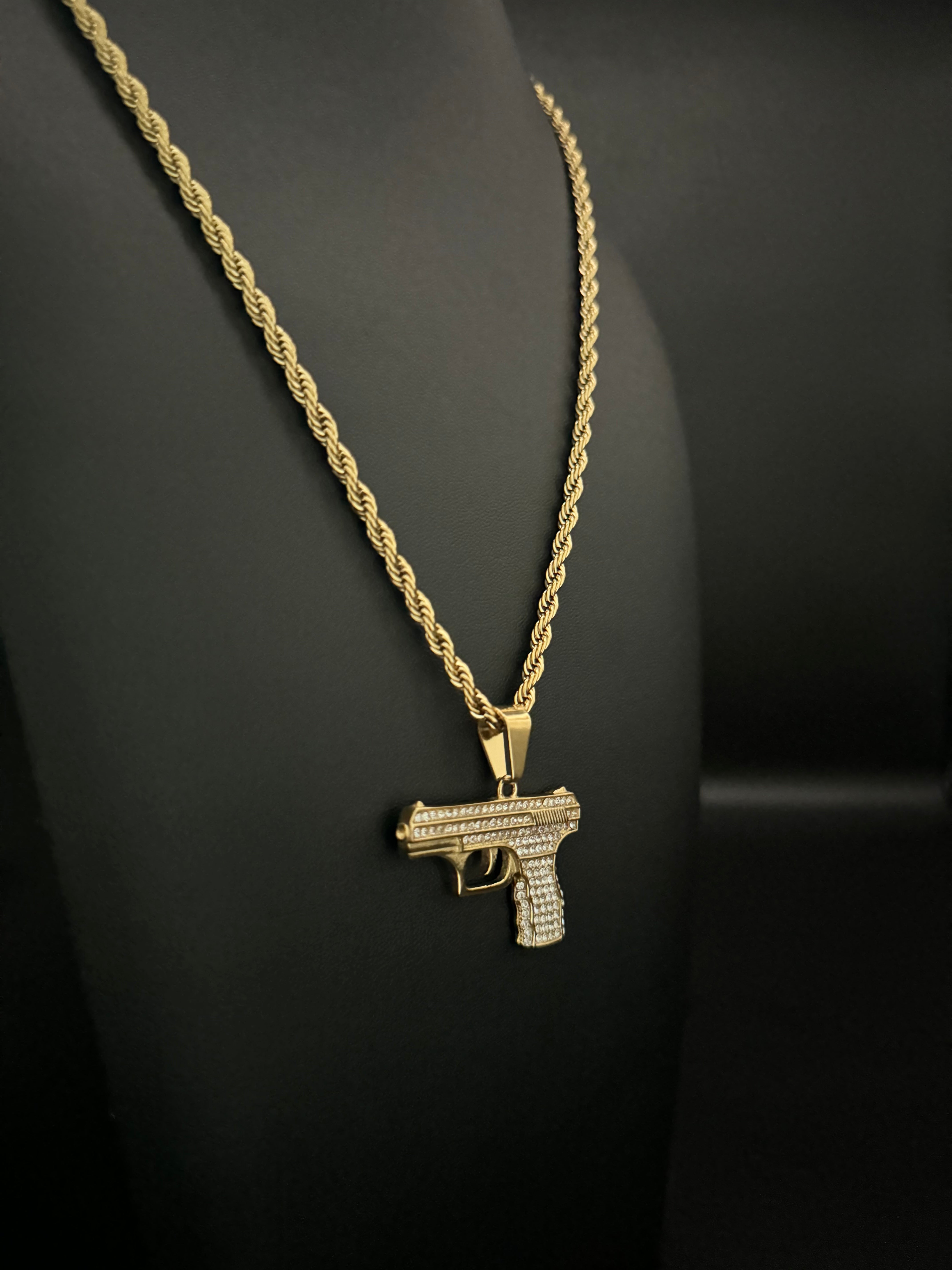 Gold Filled Glock Pendant On A 6mm Rope Chain