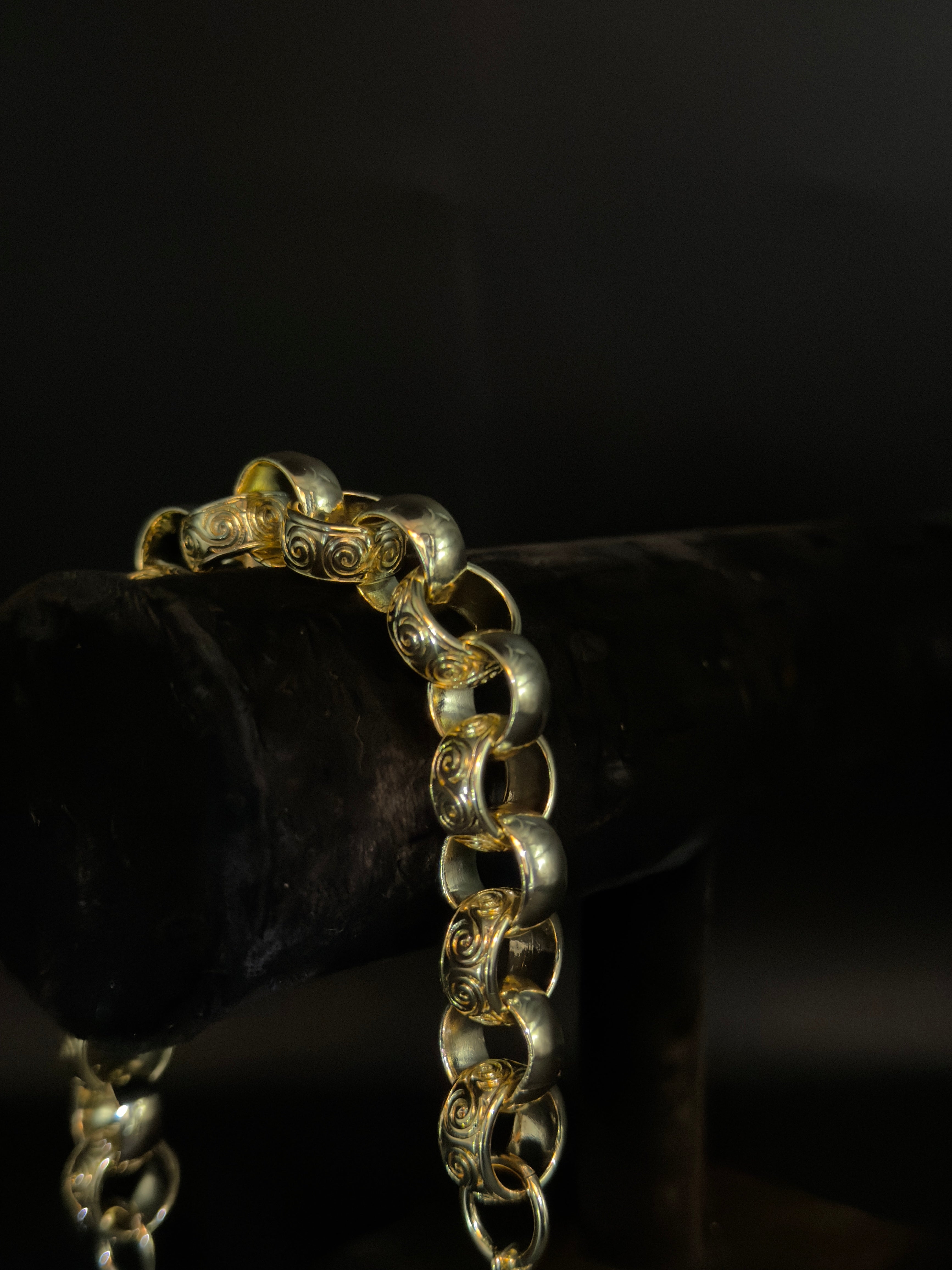 9ct Gold Filled Swirl Link Patterned Belcher Bracelet 14mm