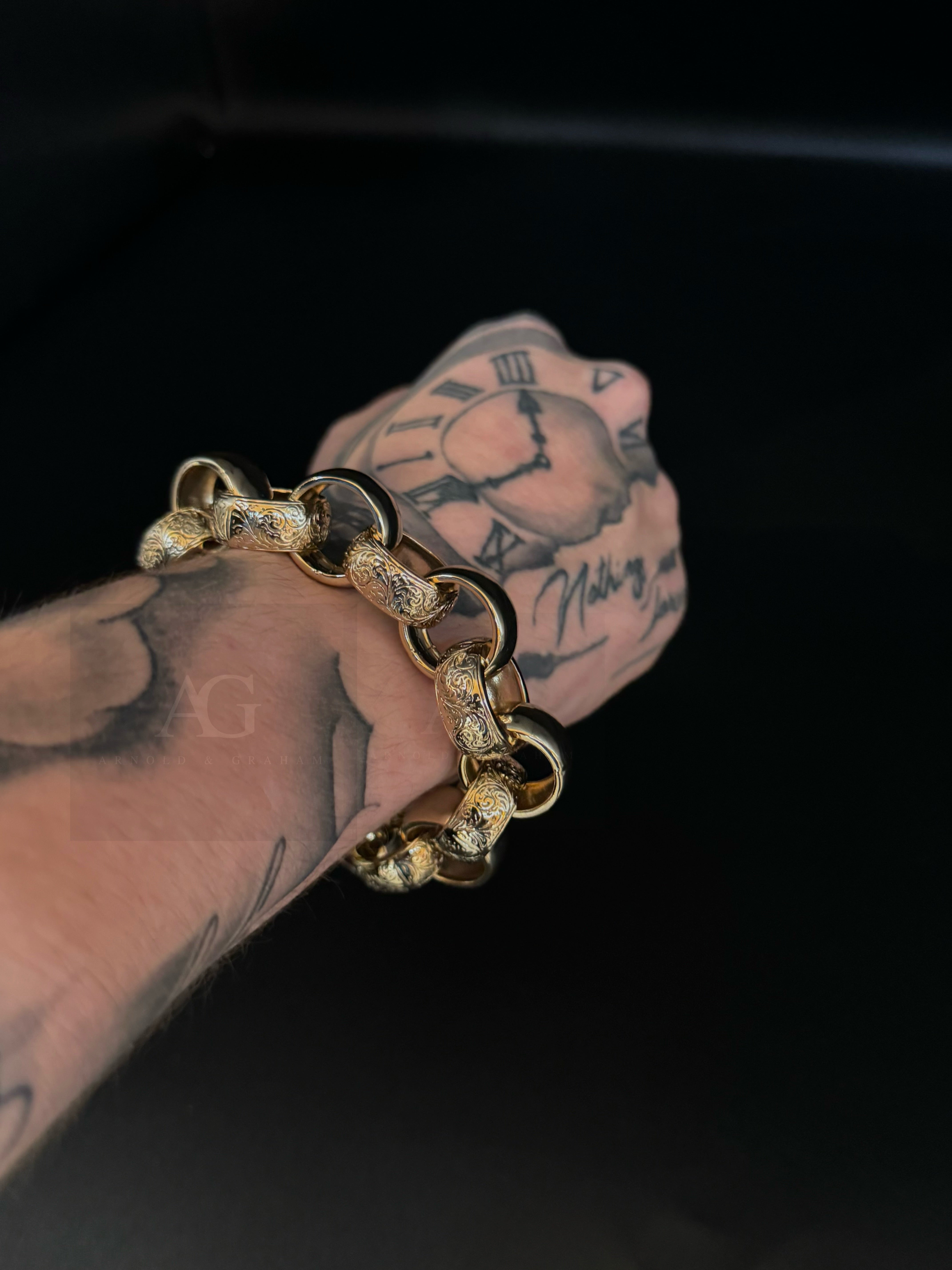 9ct Gold Filled XL Statement Piece Patterned Belcher Bracelet 21mm