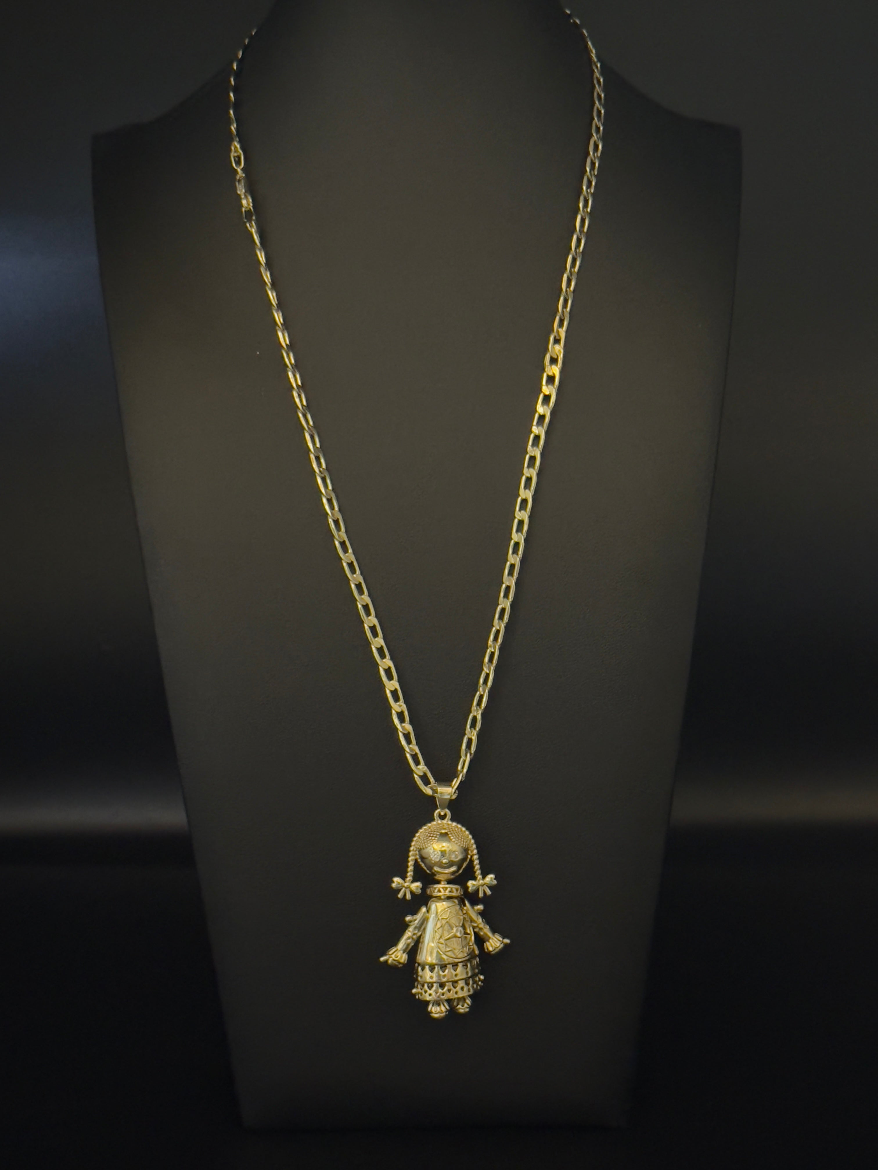 Gold Filled Rag Doll Pendant On 4mm Curb Chain