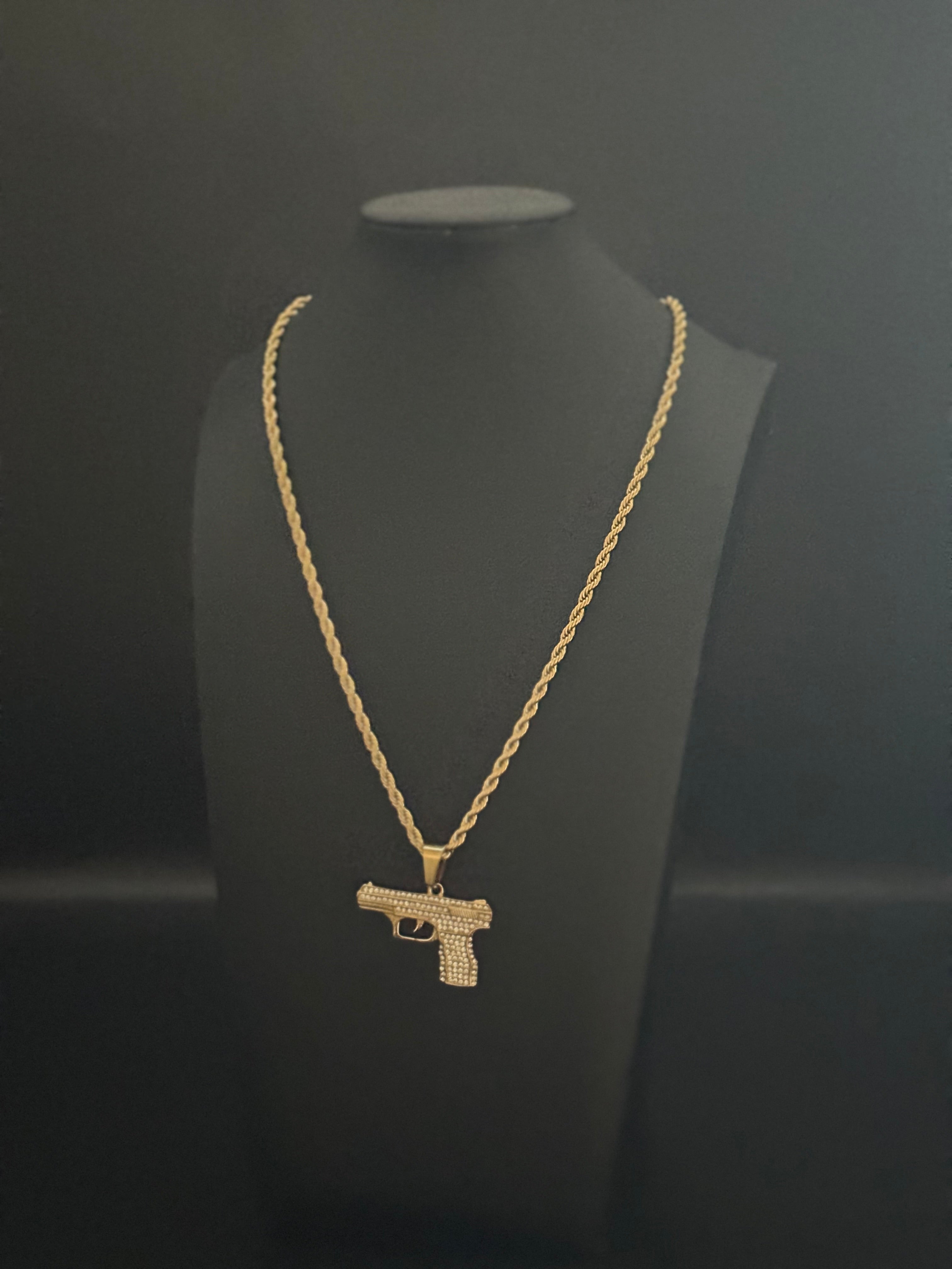 Gold Filled Glock Pendant On A 6mm Rope Chain